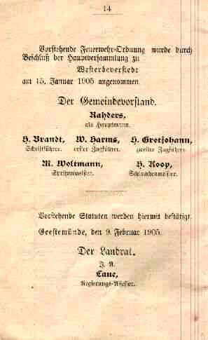 Feuerwehrordnung Westerbeverstedts von 1905b